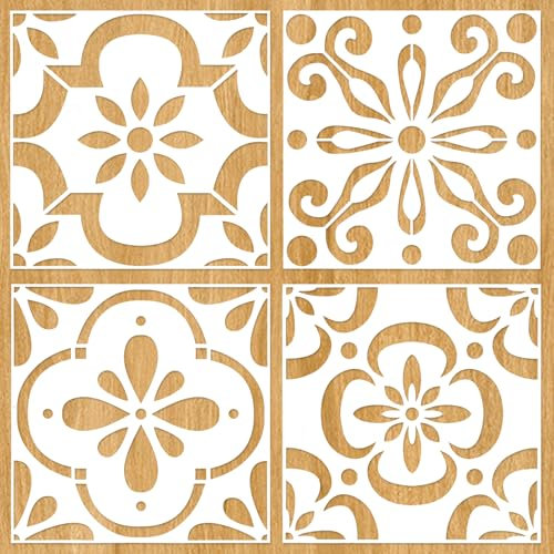Große spanische Fliesenschablonen, 30,5 x 30,5 cm, wiederverwendbare Bodenschablonen, Wandschablonen zum Malen auf Böden, Fliesen, Beton, Terrasse, Wand, Möbel, Leinwand, spanische