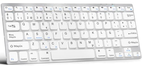 GAOJIE Teclado Inalámbrico Compatible con iPad 10.2''/10.9''/9.7'', iPad Pro 11''/12.9''/13 '', iPad Air 11''/13''/iPad Mini/iPhone, Teclado Bluetooth para Windows, iOS, Android(Blanco Plateado)