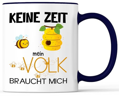 Tasse mit Spruch Mein Volk Braucht mich - Imker Becher Bienen Imkerin Biene - lustiges Geschenk - Kaffeebecher als Geschenkidee - Kaffeetasse 330ml - Weiss-Blau