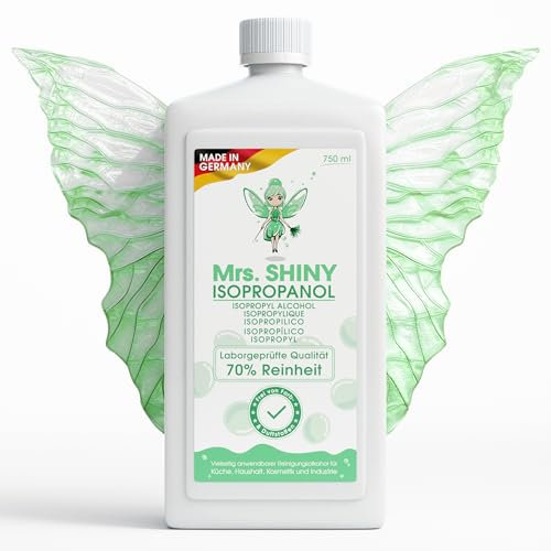 Mrs. SHINY ISOPROPANOL 70% – Reinigungsalkohol Isopropanol – Reiniger für Haushalt, Industrie, Elektronik – Entfettungs + Lösungsmittel – rückstandsfrei – Isopropylalkohol 1x 750ml