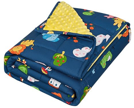 WOLTU Gewichtsdecke 90x120 cm 2,3kg, Anti Stress Therapiedecke, Schwere Decke mit Glasperlen, Baumwolle Bettdecke kuschelig, Entspannungsdecke mit Minky-Punkten, Bedruckt Weighted Blanket