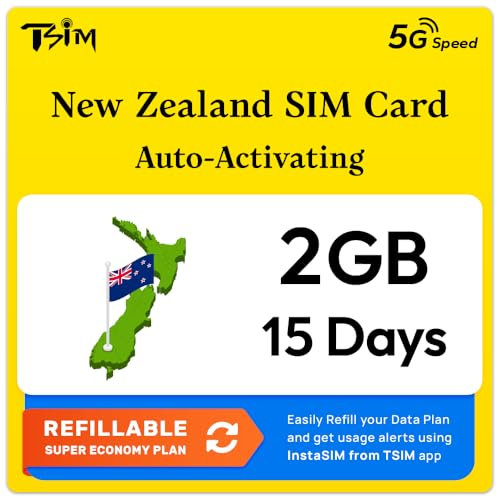 Neuseeland SIM-Karte | 2 GB Super Economy Nachfüllplan! Automatische Aktivierung, 15 Tage Gültigkeit | 5G-Geschwindigkeit + Hotspot | Nur Daten, Keine Telefonnummer