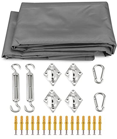 Wasserdichtes Oxford-Sonnensegel mit Hardware-Kit für Gartenüberdachung, Outdoor, Carport, Grau (2M/3M/4M/5M/6M)