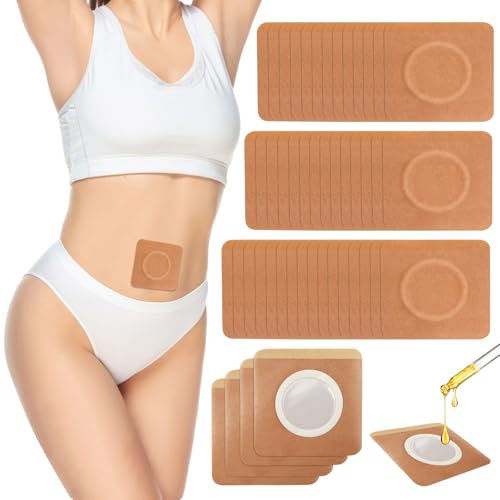 50 Stück Rizinusöl Packung für den Bauchnabel, Spunlace-Tuch Sehr Saugfähig, 8 x 8 cm Castor Oil Patches, Einweg Selbstklebende Rizinusöl Packung, Kein Waschen, Hautfarbe (Enthält kein Öl)