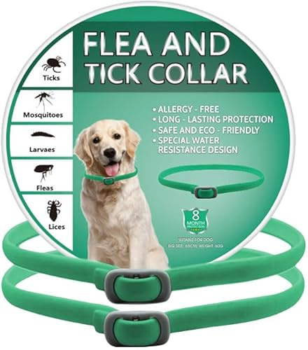2 Pack Adjustable Dog Collars, Durable Waterproof Collar for Small, Medium & Large Dogs, Soft & Lightweight Dog Collar for Everyday Wear, One Size Fits All, green