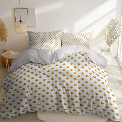 Bettwäsche Schlichter Stil, goldene Punkte, helles Bettwäsche Set 3D Microfaser Luxus Bettbezug Set 135 x 200 cm und 2 Kissenbezüge 80x80cm mit Reißverschluss Weiß