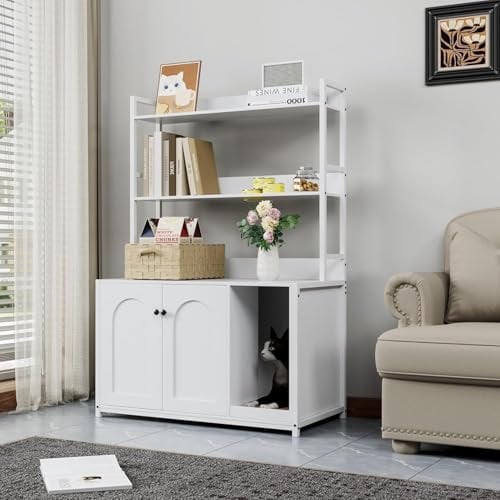 Armory pour chat avec bibliothèque, arbre à chat, litière cachée, 3 niveaux, 89 x 45 x 132 cm