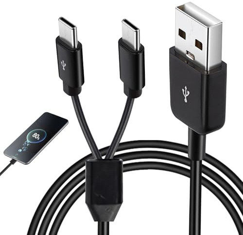 Multi USB C Splitter, 2 in 1 Type C Male Plug Cord Charging Cable 1 to 2 Sync Charging Cable Adapter USB A to USB C Splitter Fast Charger Data Transfer Connectors for Phone Tablets Hard Drives, 1.5m
