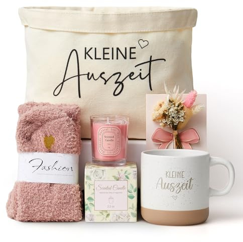 Xuniea Kleine Auszeit Geschenkkorb Wellness Geschenke für Frauen, Rosenrosa | 18 80. Geburtstagsgeschenk für Beste Freundin, Selfcare Geschenkidee, Ritual Geschenkset für Sie Ehefrau Mama Oma Chefin