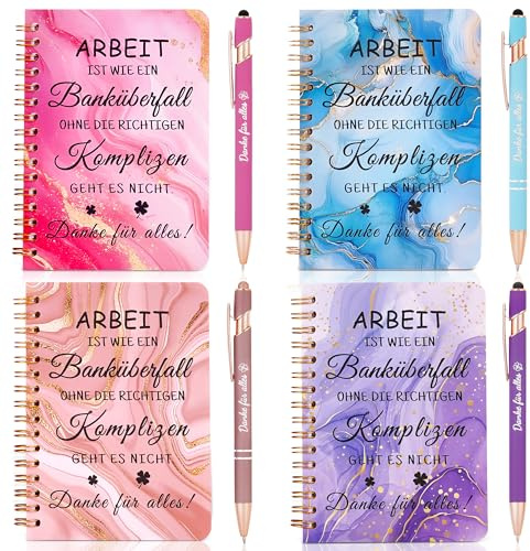Echehi 4 Sets Geschenke Für Kollegin, Kleine Abschiedsgeschenk Für Kollegen Mit 4 Notizbücher, 4 Stifte, 4 Geschenktüten, Beste Kollegin Geschenk, Kleine Geschenk Abschied Kollegen (Für Kollegin)