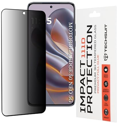 Techsuit Sichtschutzfolie für Motorola Edge 50 Neo, Edge 60 Neo, ThinkPhone 25 Gehärtetes Glas mit 9H Härte, Vollständige Abdeckung, Stoßschutz, Blickschutz Beschichtung, Blasenfrei, 111D Privacy Full