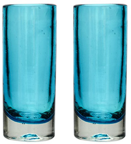 Tumia LAC Handgemachtes Tequila/Shot Glas - recyceltes Glas – Türkis – Set aus 2 Gläsern