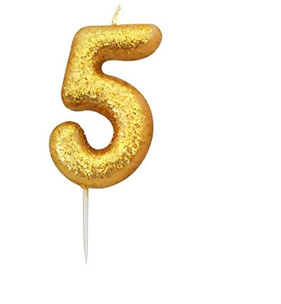 Anniversary House Metallic Gold Glitter Number 5 Cake Candle for Birthday and Anniversary Decorations - Elegant Birthday Candle for Cake - Stylish Gold Number Candle Topper 7 cm