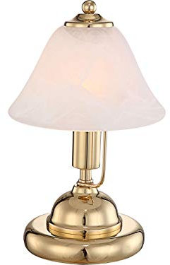 Tischleuchte ANTIQUE mit LED, Messing / Glasschirm Alabaster, Touch Ein/Aus