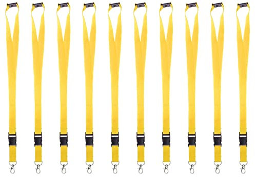 Karteo Schlüsselband gelb mit Karabinerhaken und Sicherheitsverschluss [10 Stück] Lanyard mit Schnalle für Kartenhüllen Kartenhalter und Ausweise