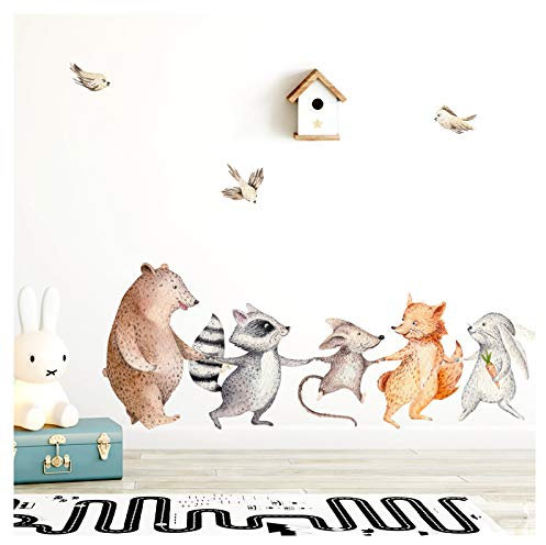Little Deco Wandtattoo Waldtiere Hand in Hand I M - 79 x 49 cm (BxH) I Kinderzimmer Babyzimmer Aufkleber Sticker Wandaufkleber Wandsticker Klebeposter Stickers DL148