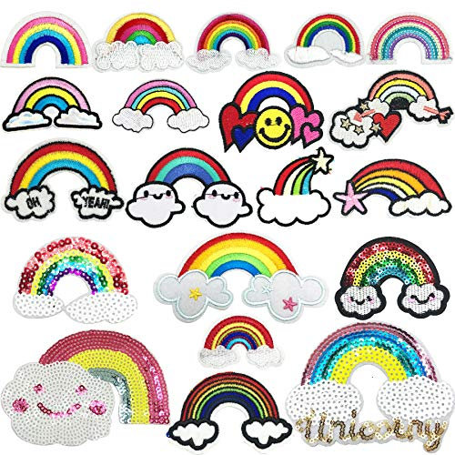 Woohome Patches zum Aufbügeln, 20 Stück Regenbogen Patch Sticker, Aufbügelflicken Bügelflicken Patches für Jeans, Taschen, DIY
