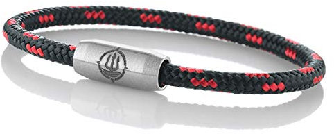 Maritimes Seemannsgarn Segeltau Armband Usedom schwarz-rot 4mm, Matrose (stahlfarben), L - Gelenkumfang von 16,5 cm bis 18 cm