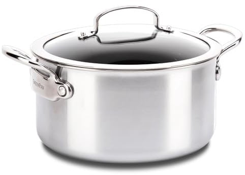 Greenpan Barcelona Evershine Tri-Ply Stainless Steel Healthy Diamond Reinforced Ceramic Non-Stick 24 cm/5.8 Litre Casserole with Glass Lid, PFAS-Free, Multi Clad, Induction, Oven Safe, Silver