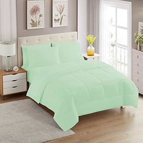 Sweet Home Collection 7-teiliges Bettdecken-Set, einfarbig, für alle Jahreszeiten, weiche Daunen-Alternative Decke und luxuriöse Mikrofaser-Bettlaken, Mint, Twin XL