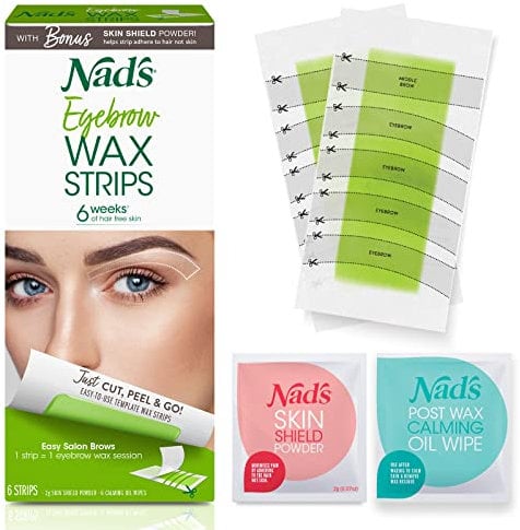 Nad's Augenbrauenwachsstreifen - Facial Hair Removal für Frauen - Eyebrow Wax Kit mit 6 Augenbrauenwachsstreifen + 6 beruhigende Öltücher + 2g Hautschutzpulver, 1 Stück