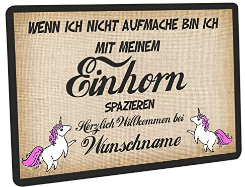 Crealuxe Fussmatte mit Wunschtext/Wunschname Wenn ich Nicht aufmache - Einhorn spazieren - 60x40 cm - Gummi Rückseite/rutschfest - Filzoberfläche - Bedruckte Türmatte - Innenmatte