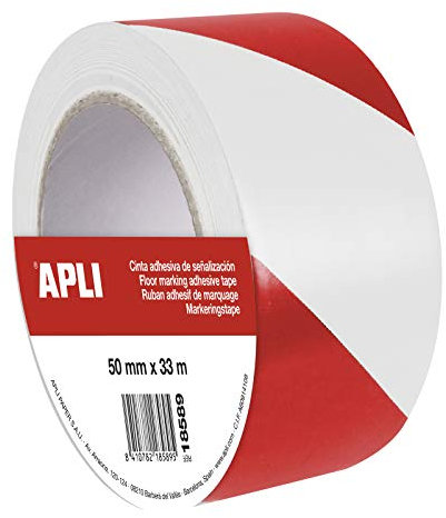 APLI 18589 PVC-Signalband, rot, weiß, 50 mm x 33 m, 160 μm