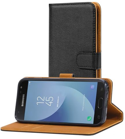 AICEK Hülle Kompatibel mit Samsung Galaxy J3 2017, Lederhülle für Samsung Galaxy J3 2017 J330 Schutzhülle PU Leder Klapphülle mit Kartenfach Ständer Magnet Funktion Schwarz (5,0 Zoll)