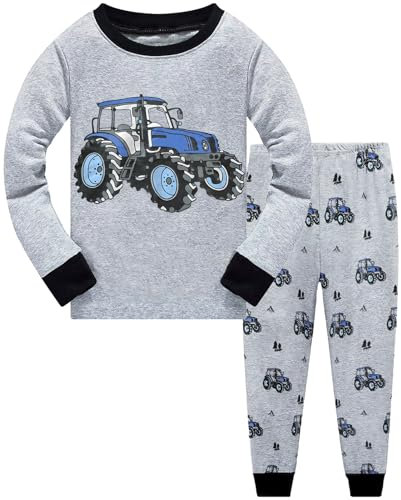 Little Hand Jungen Kinder Schlafanzug Langarm Herbst Winter Kinder Nachtwäsche Rakete Hakenmaschine Feuerwehrauto Schlafanzug 92 98 104 110 116 122 (98, Traktor)