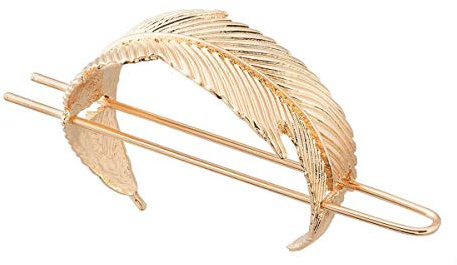 Creative Alloy Leaf Hair Cuff Hair Stick Hairpin Hair Accessories Minimalist Hair Clip Hair Barrette Feather Bun Holder Vintage Bun Cage for Women Lady (Gold)