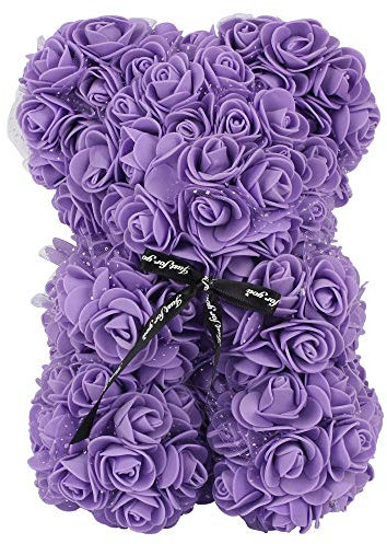 FeiWen Ours Fleur Rose 10 Pouces Ours en Peluche Fleurs artificielles Fête des mères,La Saint-Valentin, Anniversaire avec Douche Nuptiale (Violet)