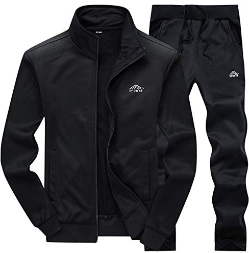 LBL Men's Casual Warm Tracksuit Set Long Sleeve Full-Zip Athletic Jogging Sweat Suits Black L