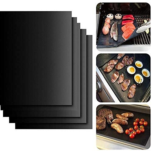 BBQ Grill Mats Oven Liners Sheets (5pk) Reusable Heavy Duty Teflon Protector 40x33cm