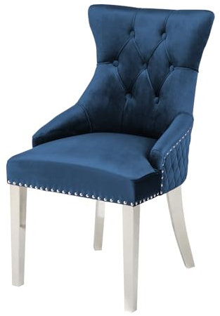 Riess Ambiente Eleganter Stuhl Castle Deluxe Royalblau Samt mit Löwenkopf im Barock Design Esszimmerstuhl Stühle Chesterfield Look