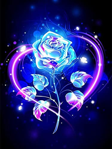 RAILONCH DIY 5D Diamond Painting, Vollbohrer Blaue Rose Diamant-Malerei, Crystal Strass Stickerei Kreuzstich Kits für Wohnzimmer Dekor Wand Decor,40x30cm