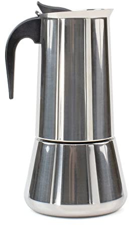 The Secret Home - Cafetera de Acero Inoxidable Moka - Cafetera Espresso de 12 Tazas con Filtro Desmontable - Cafetera con Mango Ergonómico Antiquemaduras