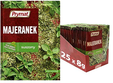 Prymat - Mejorana seca, condimento aromático, hierbas secas, 8 g (paquete de 25)