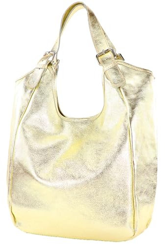 modamoda de T227 Damen Shopper Schultertasche Leder Large handmade in Italy, Farbe:Lightgold Metallic