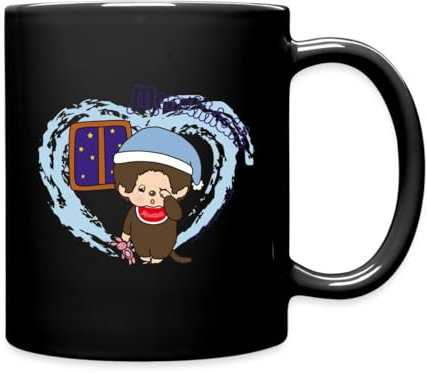 Spreadshirt Monchhichi Verschlafen Mit Schlafmütze Tasse Einfarbig, One size, Schwarz