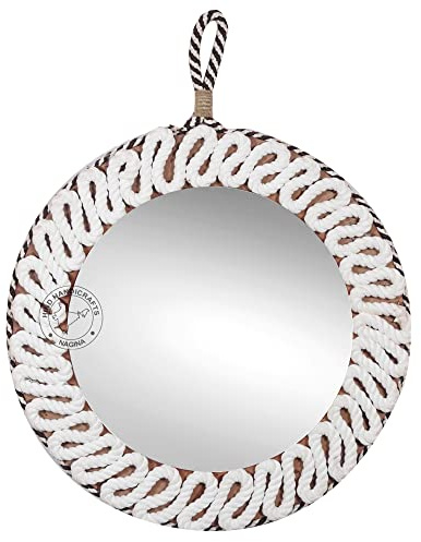 Hind Handicrafts Runder Wandspiegel aus umwickeltem Seil, maritim, akzentuiert, rustikaler Akzentspiegel für Badezimmer, Eingang, Esszimmer, Wohnzimmer und Restaurant (22,9 cm, 45,7 x 45,7 cm)