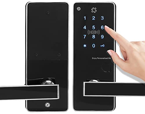 Elektronisches Türschloss Fingerabdruck, Elektrisches Zahlenschloss Haustür, Smart-Hebel-Türschloss, Einzelbolzen Bluetooth-Fingerabdruck-Passwort TTLock APP-Steuerung für Wohnung, Hotel, Büro