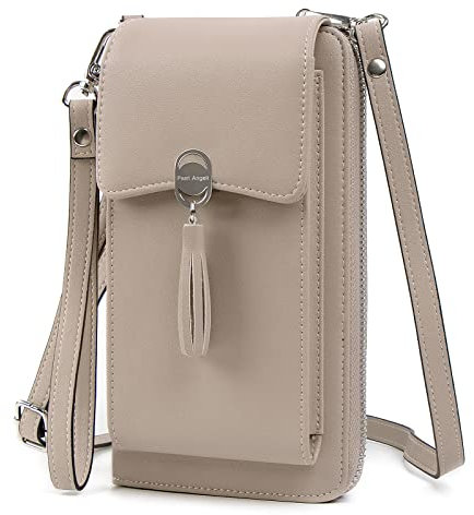Pearl Angeli Handy Umhängetasche Geldbörse Damen Umhängen Handytasche RFID Schutz Klein Handtasche (A-Beige)