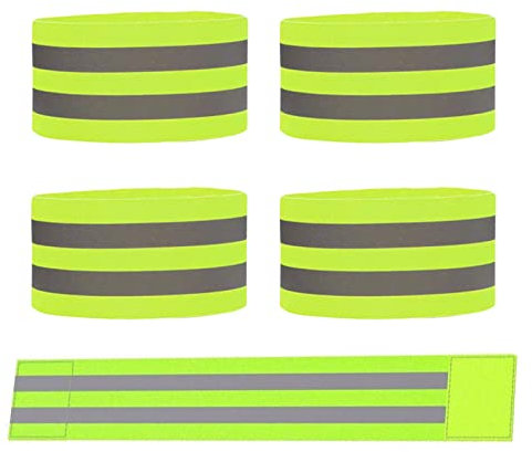 SHULLIN 4 Stück Reflektorband reflektierendes Klettarmband Reflektierende Sicherheits Armband Fahrrad Reiten Hosenklammer für Outdoor Jogging Radfahren Wandern Motorrad-Reiten(Leuchtendes Grün)
