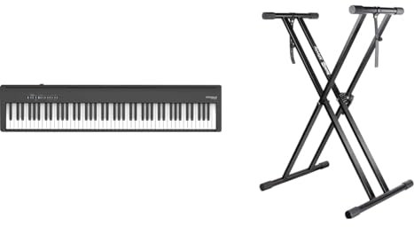 Piano numérique Fp-30X Roland, le piano portable le plus populaire - Amélioré (noir) & RockJam Support pour clavier pré-assemblé double embase RockJam Xfinity avec sangles de sécurité