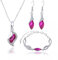 ZHUDJ Conjunto de joyería Fucsia, circonita Gota, Color Plata de Ley 925, Pendientes, Collar, Pulsera