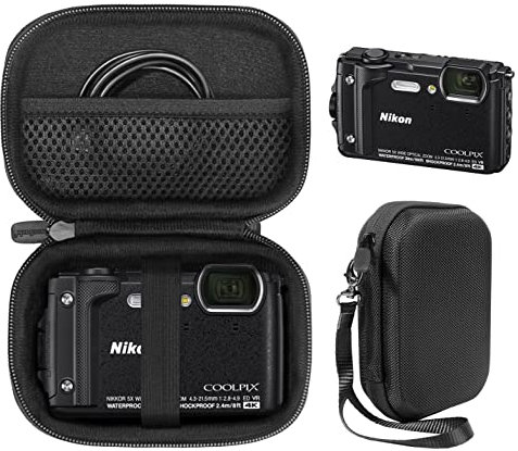 CaseSack Custodia per fotocamera Nikon COOLPIX W300, AW130 impermeabile, tasca in rete per schede SD, cavo di ricarica