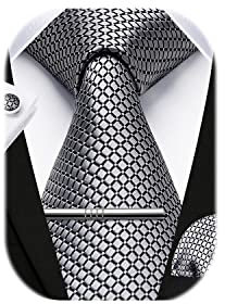HISDERN hommes argent Plaid cravate mouchoir bouton de manchette pince à cravate ensemble formel fête de mariage cadeaux