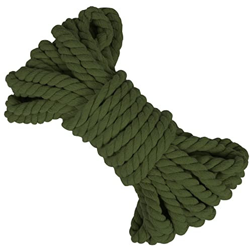 LEREATI 10mm Macrame Cord 10m Thick Macrame Rope Soft Cotton Rope, Natural Cotton Twine String for Macrame Plant Hanger, Wall Hanging, Knitting, DIY Crafts, Gardening, Decoration (Army Green)