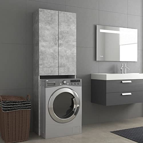 RONGQI Meuble pour Machine à Laver Gris béton 64x25,5x190 cm, Armoire à Lave-Linge, Meuble Lave Linge