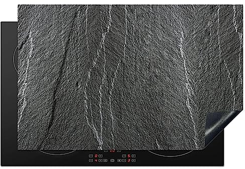 KitchenYeah© Induction Hob Cover Protector Mat Kitchen Universal Ceramic | 20.5x31.9 / 81.2x52 cm - Covers for Electric Cookers Vinyl Stone - Anthracite - Grey - Stone Structure